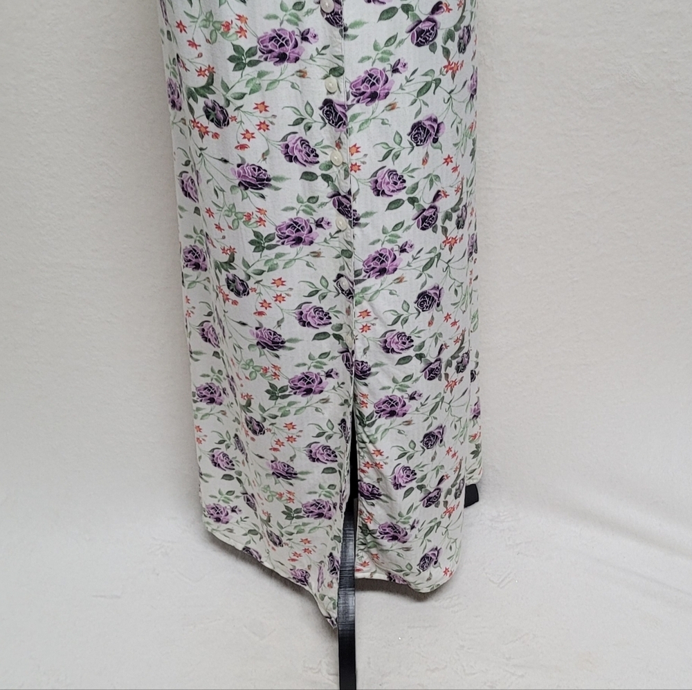 American Eagle Outfitters 80s Vintage White Purple Cabbage Rose Maxi Dress XL - Picture 6 of 12